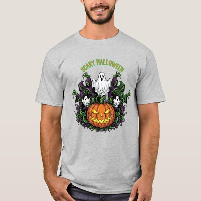 T-shirt Scary Halloween Ghost & Reaper Tee (Devant)