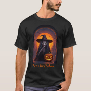 T-shirt Scary Halloween sorcière et Citrouille fou de sour