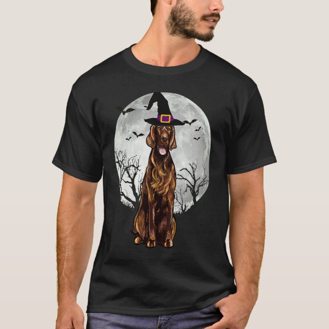 T-shirt Scary Irish Setter Dog Witch Hat Halloween (Devant)
