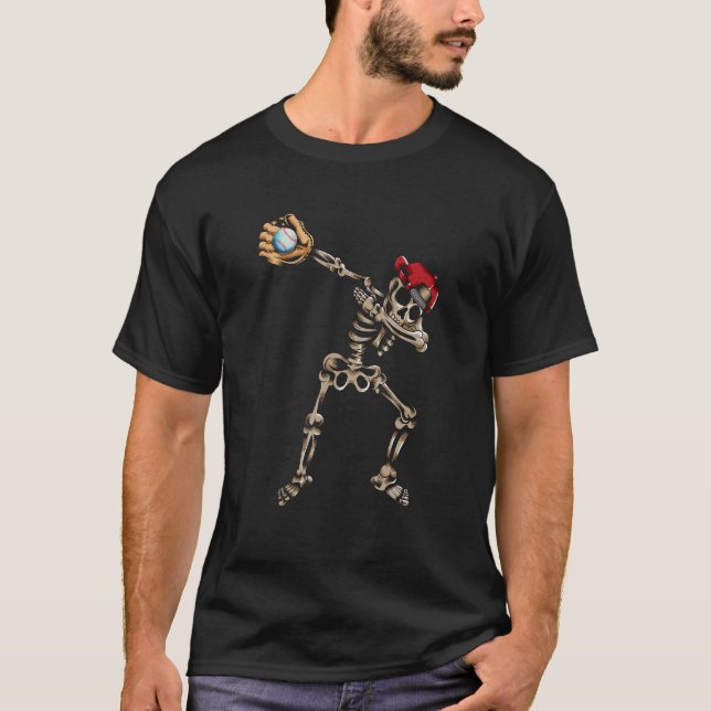 T-shirt Scary Skeleton Plays Baseball Dab Dances Baseball  (Devant)