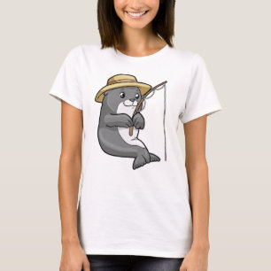 T-shirt Sceau à la pêche avec bâtonnet de pêche et Casquet