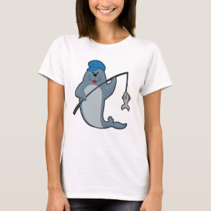 T-shirt Sceau à la pêche avec bâtonnet de pêche et poisson