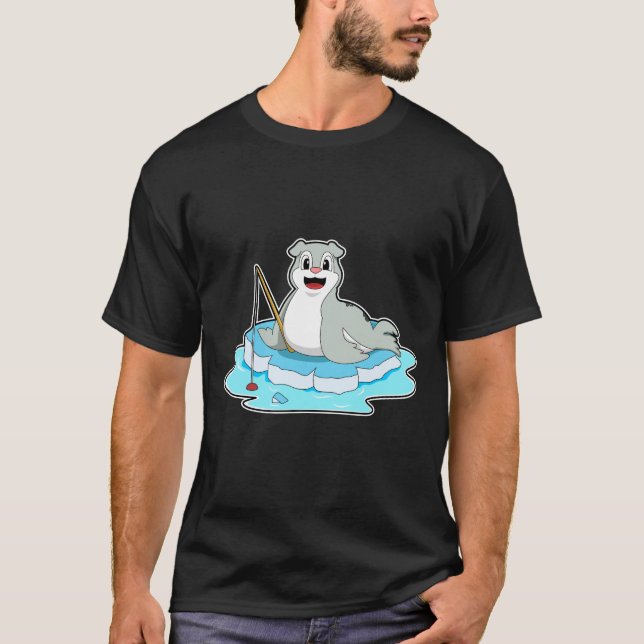 T-shirt Sceau à la pêche avec canne à pêche (Devant)