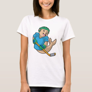 T-shirt Sceau au hockey sur glace avec bâton de hockey sur