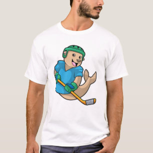 T-shirt Sceau au hockey sur glace avec bâton de hockey sur