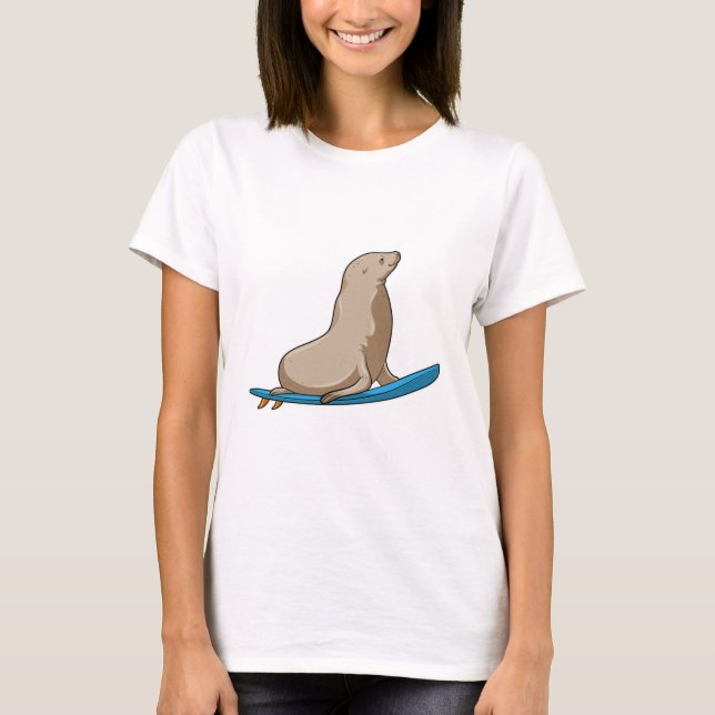 T-shirt Sceau comme surfeur avec Surfboard (Devant)