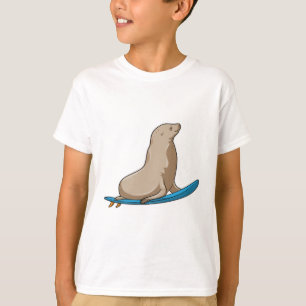 T-shirt Sceau comme surfeur avec Surfboard