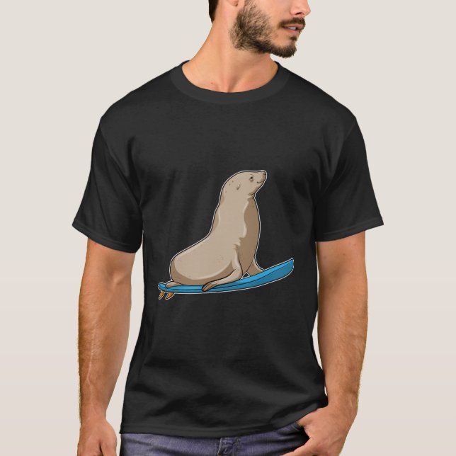 T-shirt Sceau comme surfeur avec Surfboard (Devant)