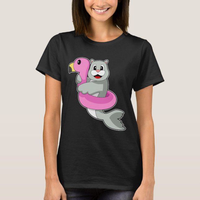 T-shirt Sceau Flamant rose à anneau de nage (Devant)