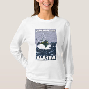 T-shirt Scène de bateau de pêche - Anchorage, Alaska
