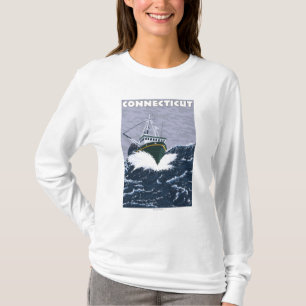 T-shirt Scène de bateau de pêche de ConnecticutCrab