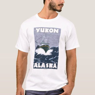 T-shirt Scène de bateau de pêche - le Yukon, Alaska