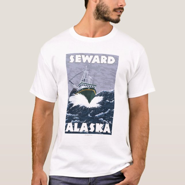 T-shirt Scène de bateau de pêche - Seward, Alaska (Devant)