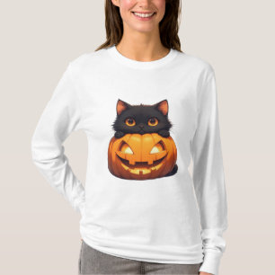 T-shirt Scène de chat noir et de champ de citrouilles