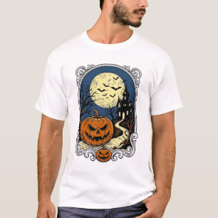 T-shirt Scène de citrouille hantée Art vectoriel Halloween