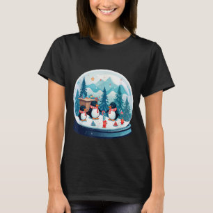 T-shirt Scène de famille de globe de neige de manchot de N