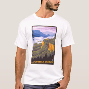 T-shirt Scène de gorge du fleuve Columbia avec le point d