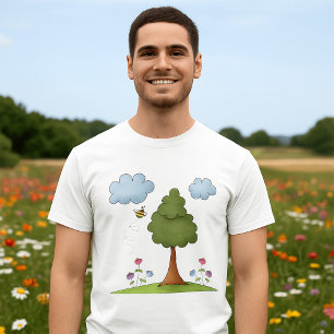 T-shirt Scène de la nature des abeilles et des arbres avec