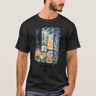 T-shirt Scène de nature de camping à l'aquarelle famille