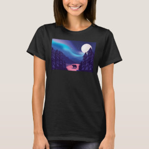T-shirt Scène de neige Ours polaire Silhouette avec Lune e