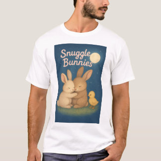 T-shirt Scène de nuit de deux lapins de style dessin animé