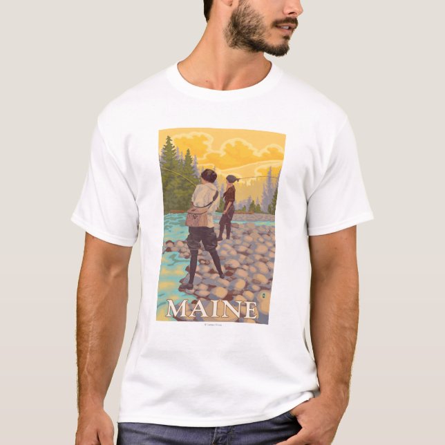 T-shirt Scène de pêche de mouche de MaineWomen (Devant)