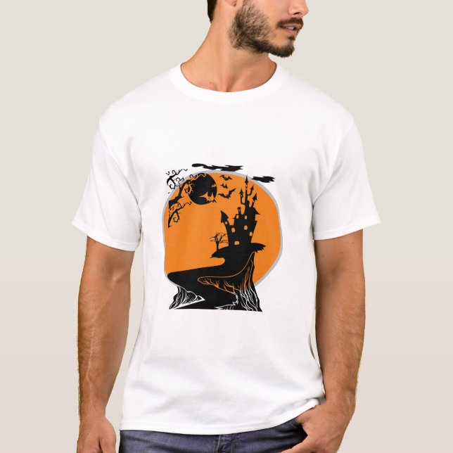T-shirt Scène de silhouette de maison hantée (Devant)