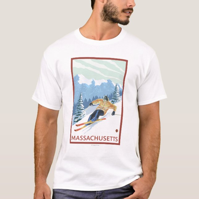 T-shirt Scène de skieur de MassachusettsDownhill (Devant)