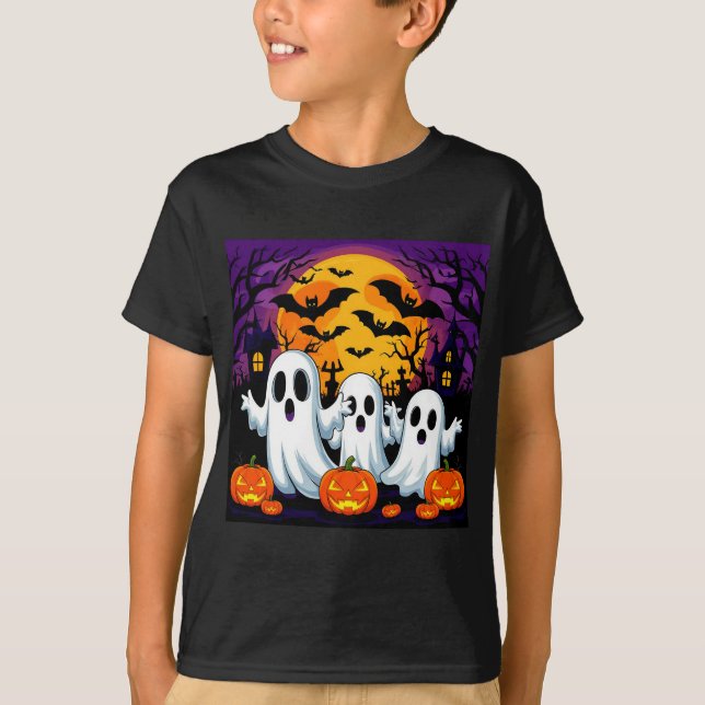 T-shirt Scène d'Halloween éffrayante avec fantômes (Devant)
