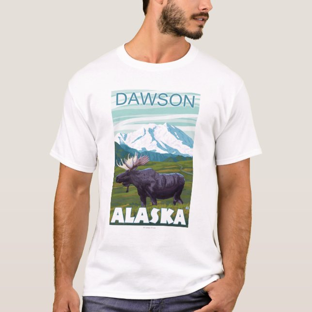 T-shirt Scène d'orignaux - Dawson, Alaska (Devant)