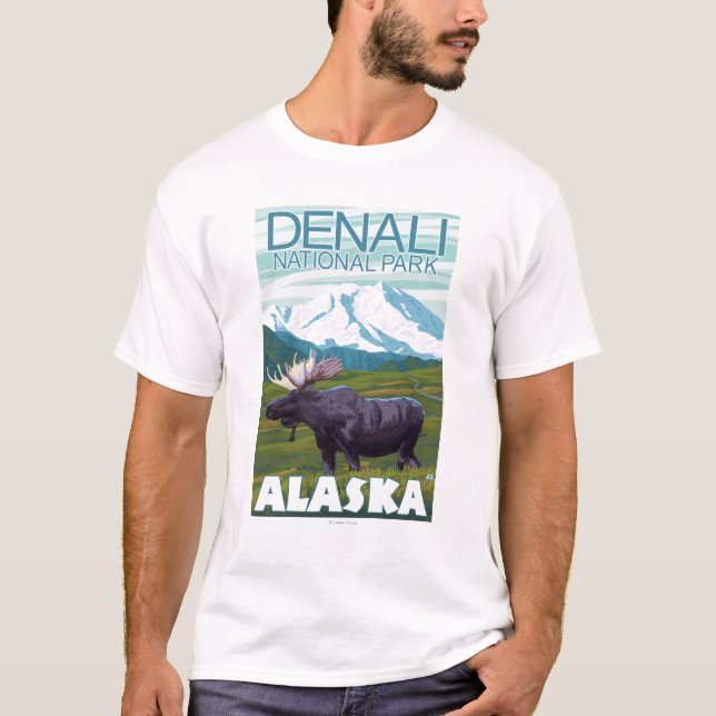 T-shirt Scène d'orignaux - parc national de Denali, Alaska (Devant)
