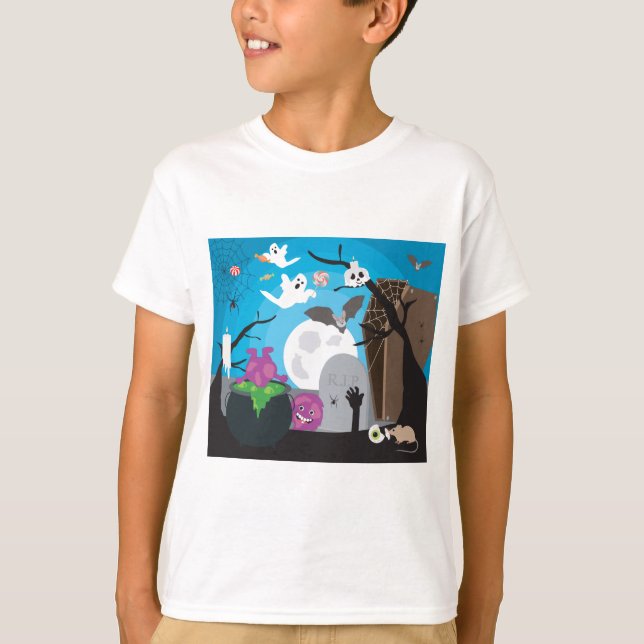 T-shirt Scène du monstre d'Halloween (Devant)