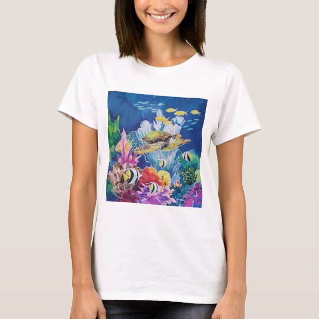 T-shirt Scène océanique de la tortue verte (Devant)