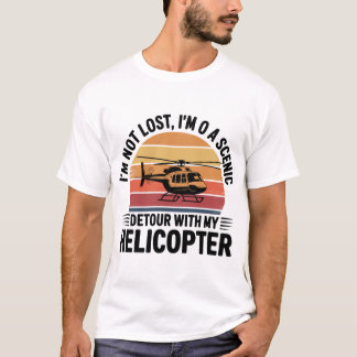 T-shirt Scenic Detour Helicopter Retro Sunset Design