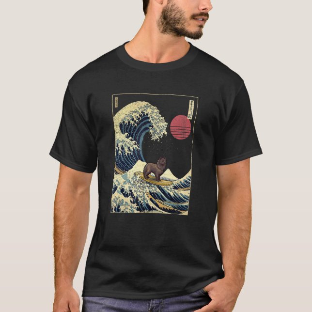 T-shirt Schipperke Japonais Kanagawa Vague Surf Chien (Devant)