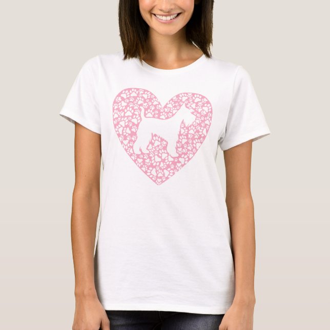 T-shirt Schnauzer Silhouette Heart Paws Adorable (Devant)