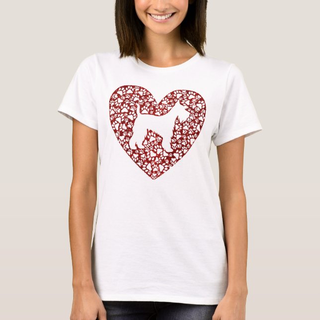 T-shirt Schnauzer Silhouette Heart Paws Print - Dog Lover (Devant)