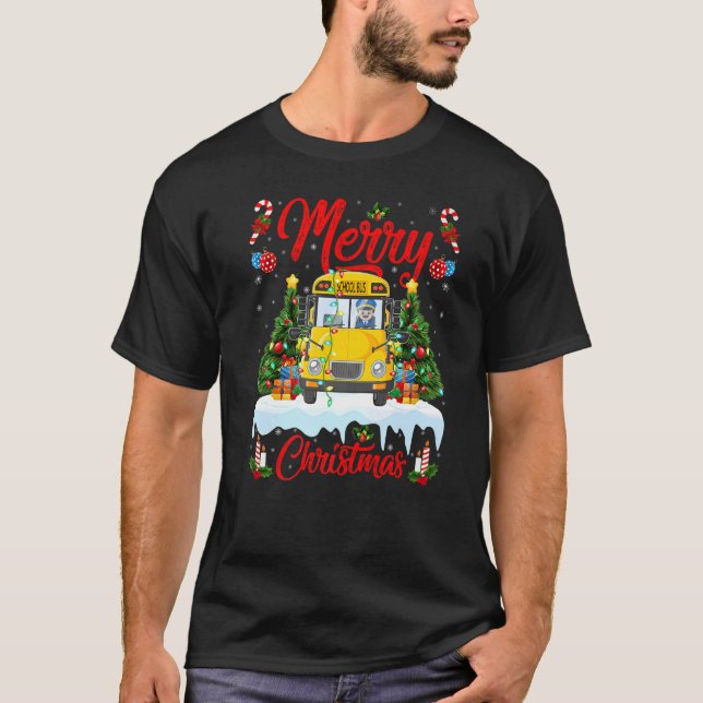 T-shirt School Bus  Lights Xmas Tree Santa School Bus Chri (Devant)
