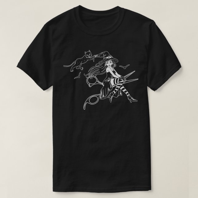 T-shirt Scissors Hairdresser Witch Cute Halloween Hair Sal (Design devant)