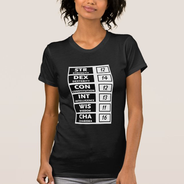 T-shirt Score de capacité de RPG (noir et blanc) (Devant)
