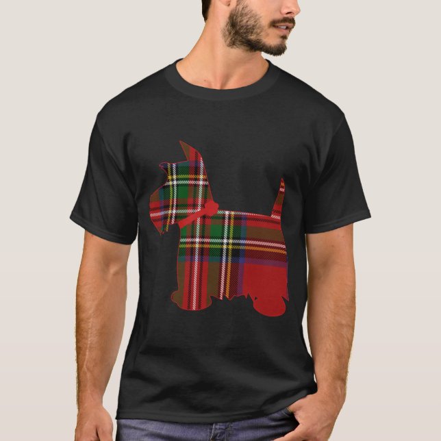 T-shirt Scottie Dog Scottish Terrier Royal Stewart Tartan (Devant)
