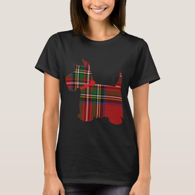T-shirt Scottie Dog Scottish Terrier Royal Stewart Tartan (Devant)