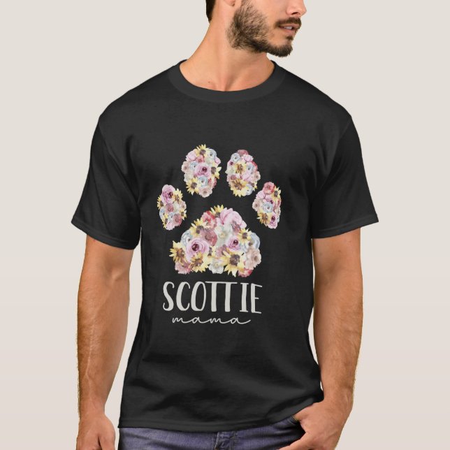 T-shirt Scottie Mama Floral Chien Paw Scottish Terrier Mam (Devant)