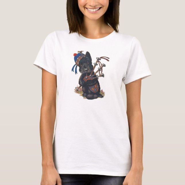 T-shirt Scottie mignon jouant des cornemuses (Devant)