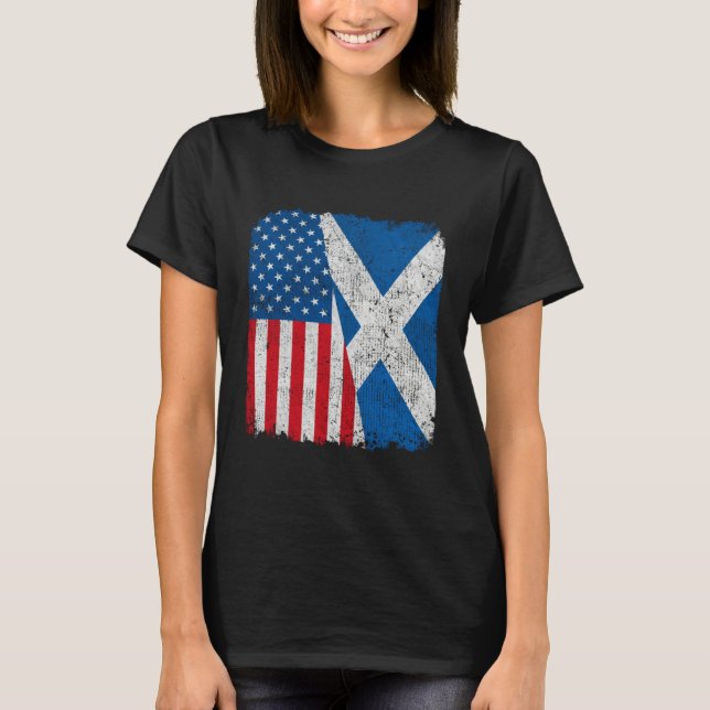 T-shirt Scottish American Flag Half USA Scotland Root Prou (Devant)