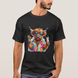 T-shirt Scottish Highland Cow onropical Vacation Drinking 