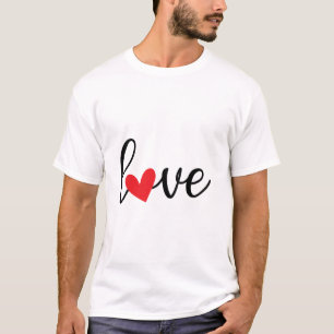 T-shirt Script d'amour simple avec icône Coeur rouge