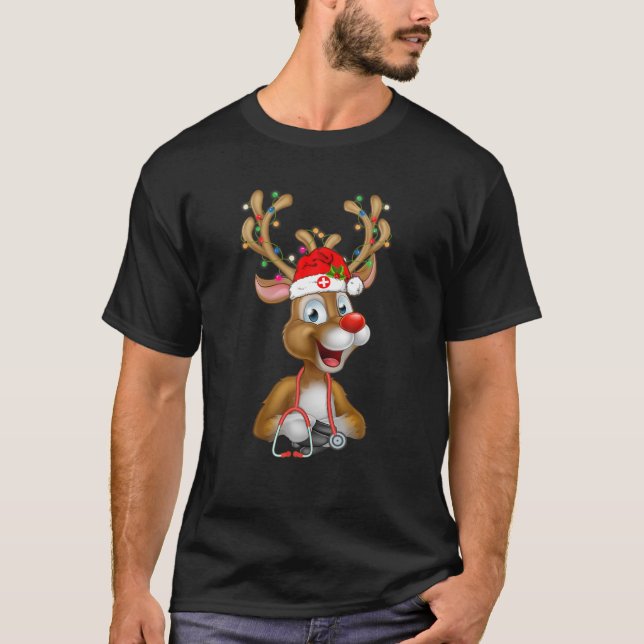 T-shirt Scrub de Noël Top Reindeer Scrubs Gants en caoutch (Devant)