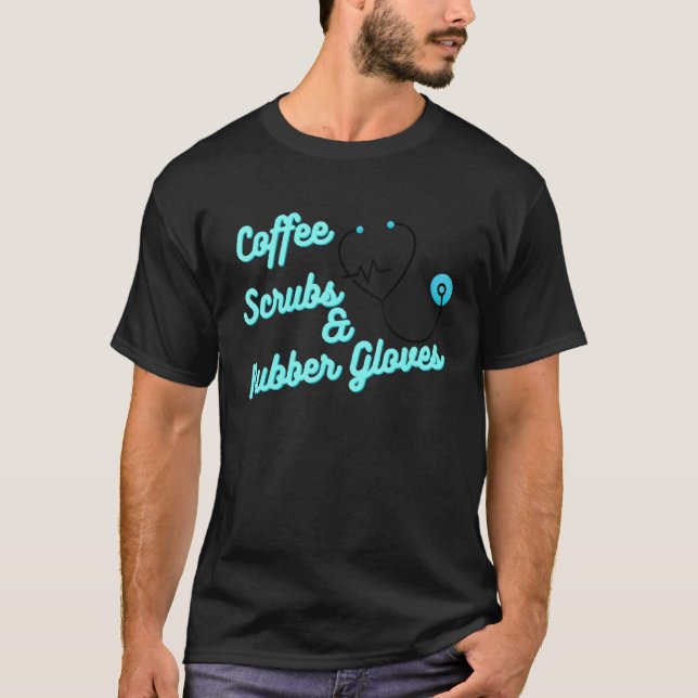 T-shirt Scrubs De Café Et Gants En Caoutchouc Pour Infirmi (Devant)