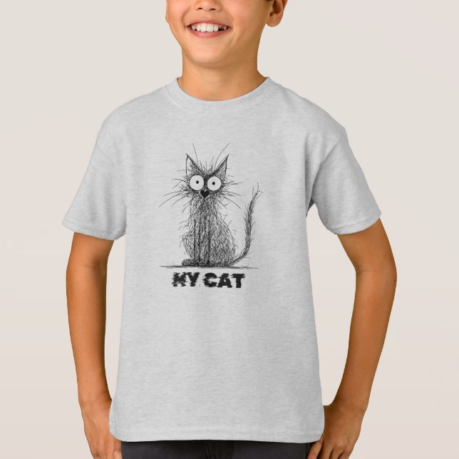 T-shirt Scruffy Scribble Cat – Minimalist Whimsy (Devant)
